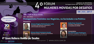 CRCRS: Protagonismo feminino será debatido no 4º Fórum Mulheres Movidas por Desafios