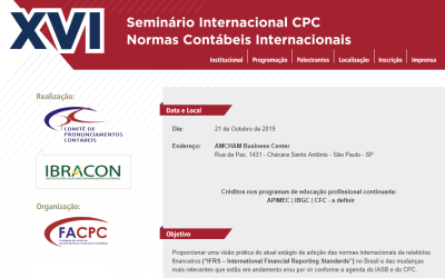 FACPC realizará XVI Seminário Internacional CPC Normas Contábeis Internacionais em 21 de outubro de 2019