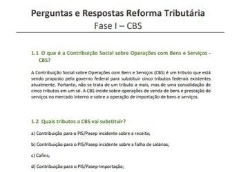 Ministério lança “Perguntas e Respostas” sobre os principais pontos da primeira etapa da Reforma Tributária