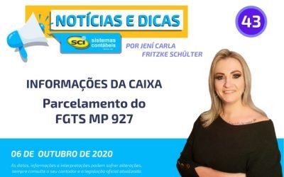 📣📣📣 Seguem informações da CAIXA, quanto ao Parcelamento do FGTS – MP 927