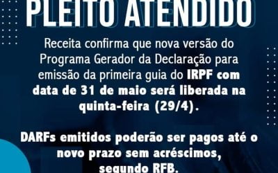 Pleito FENACON: Receita confirma que nova versão do PGD-IRPF será liberada na quinta-feira (29/4)