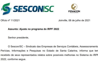 Sescon/SC encaminha ofício solicitando ajuste no sistema do IRPF 2022