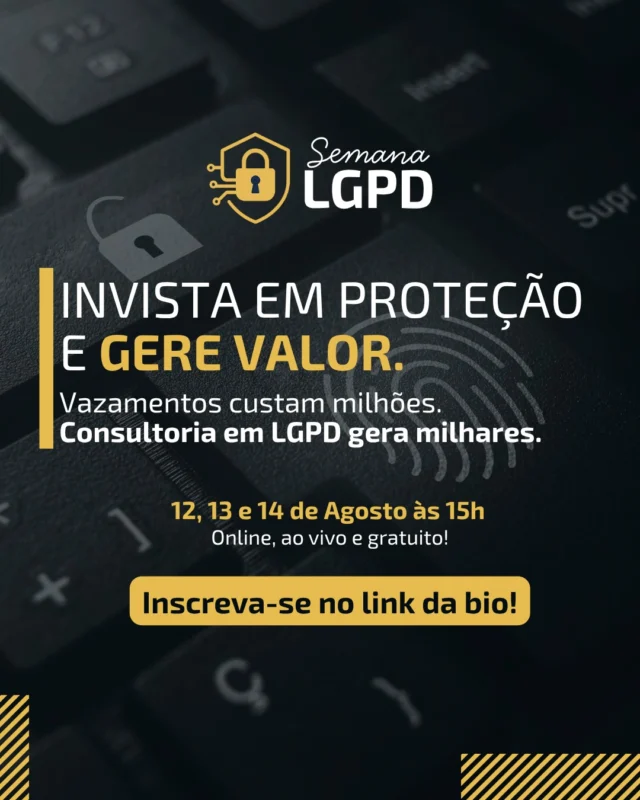 A Semana LGPD: Invista em proteção e gere valor está no ar e as inscrições estão abertas!De 12 a 14 de agosto, você vai descobrir como usar a LGPD de forma prática para:✔️ Proteger empresas contra fraudes e vazamentos
✔️ Atuar como consultor ou DPO
✔️ Agregar valor aos seus serviços e crescer com confiançaTrês dias com especialistas do mercado, sem enrolação, direto ao ponto.Um evento gratuito, online, pensado para contadores, consultores e advogados que querem se posicionar com autoridade no tema.📅 12, 13 e 14 de agosto
🕒 Sempre às 15h
💻 Online e gratuito🔗 Clique no link da bio @lgpd10.software e garanta sua vaga!As vagas são limitadas.#SemanaLGPD #LGPDnaPrática #ContadorConsultivo #DPO #ConsultoriaEmpresarial #ProtecaoDeDados #LGPD10 #Cibersegurança