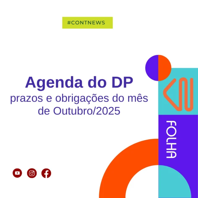 Agenda DP: prazos e obrigações do mês de Outubro/2025"Outubro chegou trazendo novas páginas em branco para escrevermos belas histórias!"Bem vindo, OUTUBRO!!!Pontos de atenção:
- Não esqueça do preenchimento do Pedido de Reembolso de sobras de Deduções (SF e SM) da competência 09/2025;
- Já iniciou o prazo para que empresas façam contestação do FAP (Fator Acidentário de Prevenção) de 2026.- E vamos para a agenda de prazos e obrigações do mês de OUTUBRO/2025:06/10 - Segunda-feira
- Prazo para pagamento de salários competência 09/202506/10 - Segunda-feira
- Papo Reto às 19h30m, no Youtube do ATUA.DP07/10 - Terça-feira
- Prazo para pagamento de salários dos Domésticos competência 09/2025
- Previsão do MTE para disponibilização, por CNPJ, do Relatório de Transparência Salarial corrigido no Portal Emprega Brasil.Em nossa BIO na categoria "FOLHA" o link para ler esse conteúdo na íntegra.#ContNews #Contabilidade #folha #agenda #dp #prazo #obrigações #outubro2025 #jenícarlafritzkeschülter