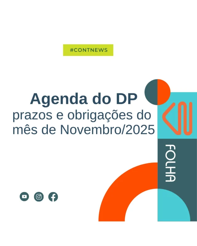 Agenda DP: prazos e obrigações do mês de Novembro/2025"Novembro é o mês da virada estratégica. Quem planta foco agora… colhe resultado em dezembro!"Bem vindo, NOVEMBRO!!!Pontos de atenção:
- Não esqueça do preenchimento do Pedido de Reembolso de sobras de Deduções (SF e SM) da competência 10/2025;
- Final de outubro foi liberada a consulta ao Demonstrativo Consolidado para fins de DIRF - https://www.gov.br/receitafederal/pt-br/assuntos/noticias/2025/novembro/demonstrativo-consolidado-do-imposto-de-renda-retido-na-fonte-esta-disponivel-no-portal-de-servicos-da-receita-federal- E vamos para a agenda de prazos e obrigações do mês de NOVEMBRO/2025:06/11 - Quinta-feira
- Prazo para pagamento de salários competência 10/202507/11 - Sexta-feira
- Prazo para pagamento de salários dos Domésticos competência 10/202510/11 - Segunda-feira
- 13º ENECONT Sescon/RJ - Primeiro evento contábil voltado totalmente para Departamento Pessoal.Em nossa BIO na categoria "FOLHA" o link para ler esse conteúdo na íntegra.#ContNews #Contabilidade #folha #agenda #dp #prazo #obrigações #novembro2025 #jenícarlafritzkeschülter